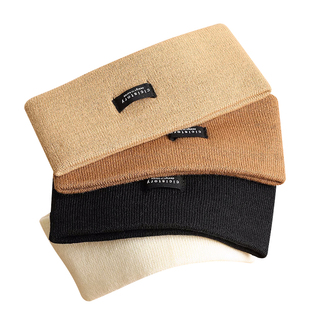 毛线针织发带女2025新款网红宽边帽子潮流头饰秋冬黑色护头束发带