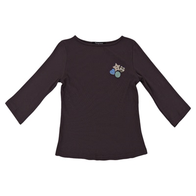 一字领复古千禧感彩色纽扣T恤