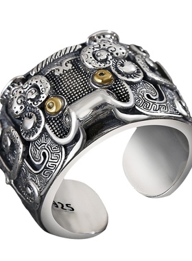 小众戒指饕餮纯银男士情侣款网红