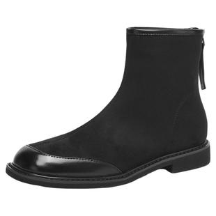 星期六马丁靴女款2025新款秋黑色百搭粗跟复古短靴绒面短靴瘦瘦靴