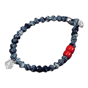 古布绳手链手绳 布艺纯手工编织DIY锁珠银珠银饰一生之环搭配