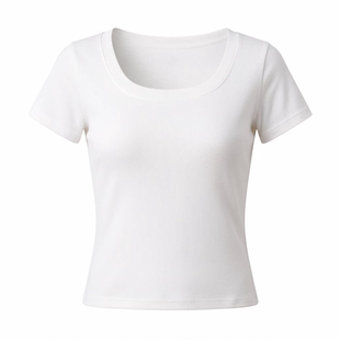 千朔u领正肩t恤女夏季2026新款基础短袖白色打底上衣修身掐腰显瘦