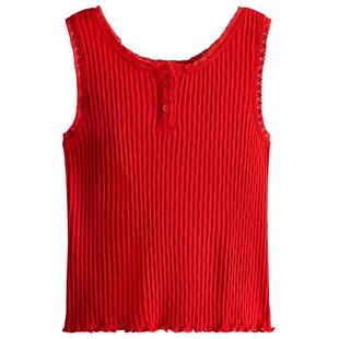 HM童装儿童女童背心冬季红色简约网眼棉质背心1289518