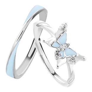 VIVIWELL【梦幻蓝蝶】夜光蝴蝶情侣对戒纯银小众设计轻奢闺蜜戒指