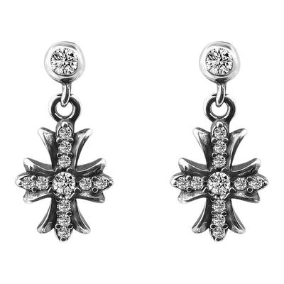 嘻哈风感耳环S925银针做旧十字架