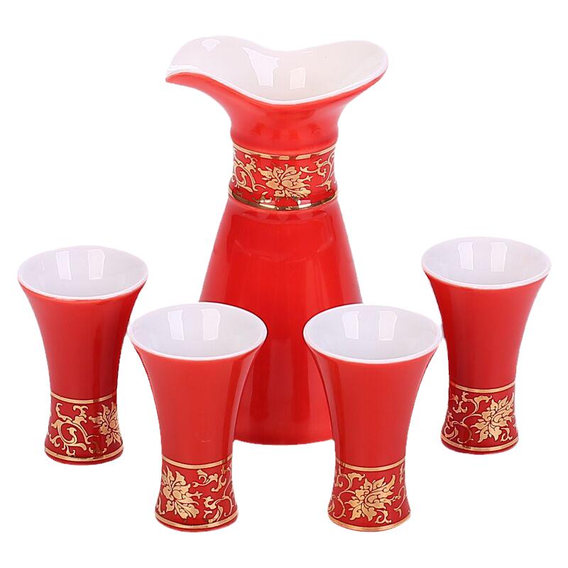 创意中式陶瓷酒杯红釉仿古家用