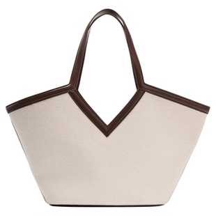 欧美跨境简约本白大容量帆布托特包2026新款棉质感时尚百搭单肩包