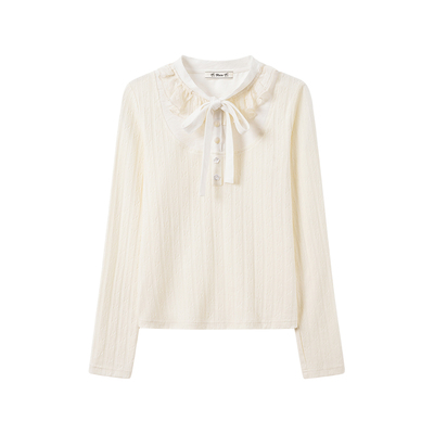 绑带蕾丝拼接针织内搭长袖上衣