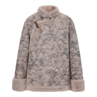 复古做旧 冬季小众藏风皮毛一体羊羔毛 加绒加厚百搭夹克外套女