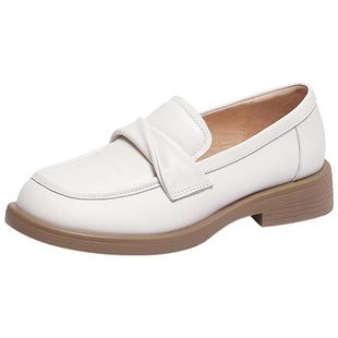 骆驼女鞋2026春季新款真皮英伦风小皮鞋休闲通勤低跟单鞋女乐福鞋