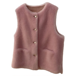 小香风羊剪绒毛毛外套女2025新年轻款羊羔毛背心皮毛一体皮草马甲