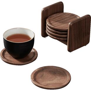 初心胡桃木茶杯垫功夫茶杯托木质轻奢防烫茶道隔热垫中式茶具配件