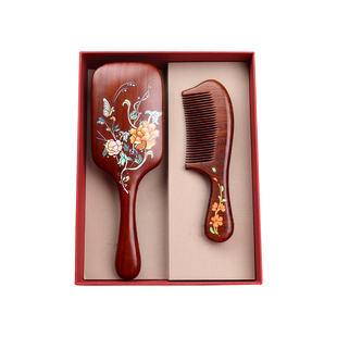 檀木气囊梳子礼盒送礼气垫木梳套装节日礼物新年礼品实用送女士