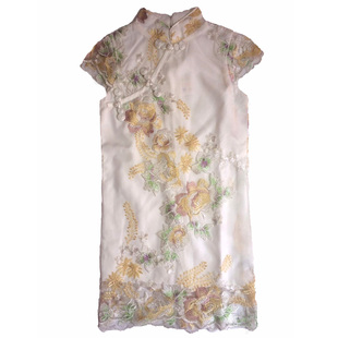 国风女童礼服儿童香槟色主持人旗袍公主裙小女孩新中式古筝演出服