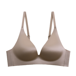 薄款缎面无痕一片式内衣女小胸聚拢上托无钢圈收副乳防下垂文胸罩