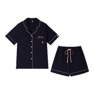 BE纯棉睡衣女夏2026新款夏季女款短袖短裤女士夏天黑色家居服套装