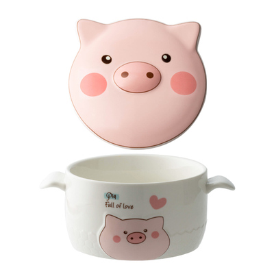 陶瓷可爱风带盖宿舍学生拌面碗