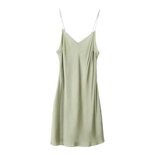 金三塔真丝睡裙丝滑100%桑蚕丝性感吊带裙睡衣女简约纯色家居服