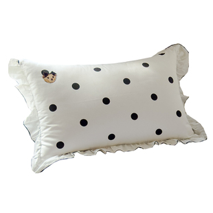 TeenieWeenie简约黑白波点纯棉花边枕套2026新款全棉枕头套一对装