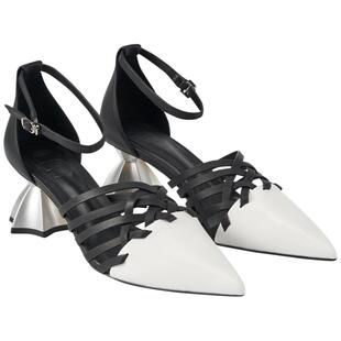 COMME MOI吕燕设计师早春牛皮编织LOGO链条几何异形跟高跟鞋女