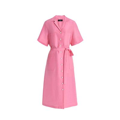 【商场同款】AUM噢姆2025年夏季新款麻感开门襟腰带直身连衣裙女