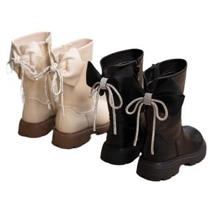 女童靴子2025秋冬新款中筒靴加绒马丁靴洋气宝宝公主风儿童鞋子潮