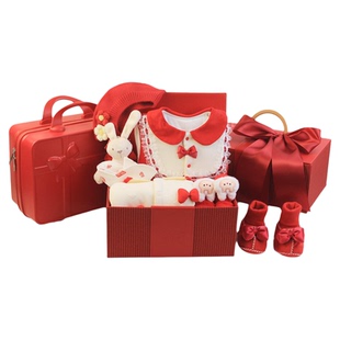 红色小公主新生婴儿礼盒冬装女宝宝满月礼服初生百天送礼周岁礼物