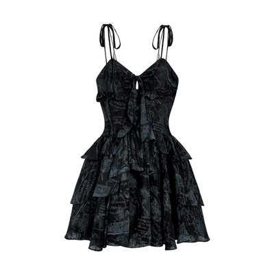 甜酷连衣裙印花胸口楼空