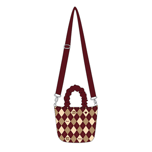 尼睿2025新款斜挎包原创文艺复古格纹手提包休闲帆布水桶包包女AI