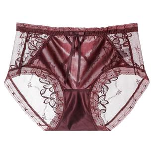 中腰红色内裤女纯棉抗菌裆蕾丝性感2024新款大码200斤胖mm三角裤