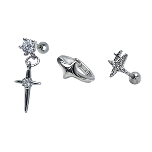 二十二丁目 闪钻星星耳钉小众精致四芒星耳圈高级感十字架耳骨钉