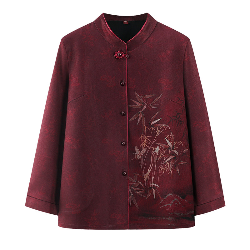 雅鹿老年人秋季长袖衬衫女妈妈礼服外套婚宴礼生日奶奶唐装衣服
