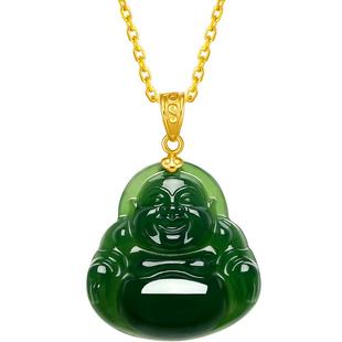 周六福和田玉佛公吊坠女足金金镶玉碧玉弥勒佛玉坠挂件情人节