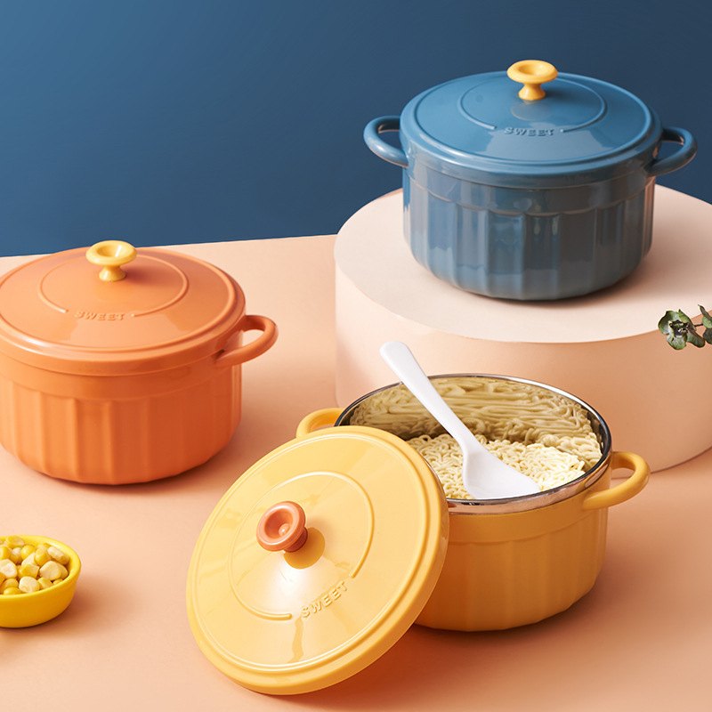 大容量带盖泡面碗不锈钢上班族手提防便携保温饭盒学生烫便当盒