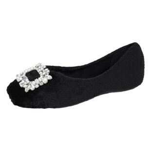 韩系小众温柔仙女方头浅口水钻平底单鞋气质百搭秋冬外穿毛毛鞋潮