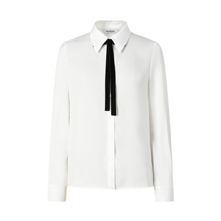 商场同款 摩萨克春抽褶蝴蝶结系带装饰法式优雅衬衫女