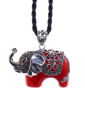 本命年吊坠红色项链纯银玛瑙吉祥