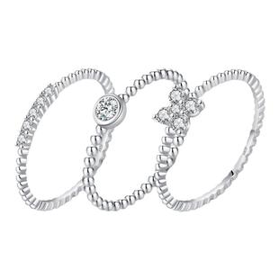 MODIAN摩典莫桑钻戒指女S925纯银轻奢四叶草爱心镶钻叠戴风指环