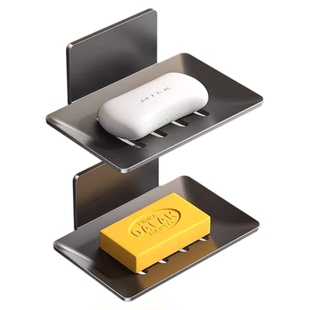 肥皂盒壁挂式免打孔置物架卫生间高级轻奢2025新款家用沥水香皂盒