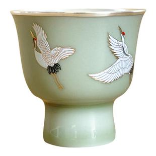 纯银时代 祥瑞仙鹤瓷包银杯品茗杯足银999茶盏手工主人杯单杯50ml