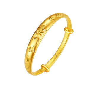 黄金手镯足金999女实心金鱼樱花推拉镯子实心纯金包银手镯送妈妈