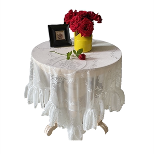 美式复古公主白色蕾丝圆长桌布茶几台布田园装饰法式盖布2024新款