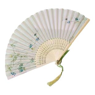 复古风折叠扇子女夏中国风古典汉服仙气竹扇旗袍舞蹈荷花折扇定制