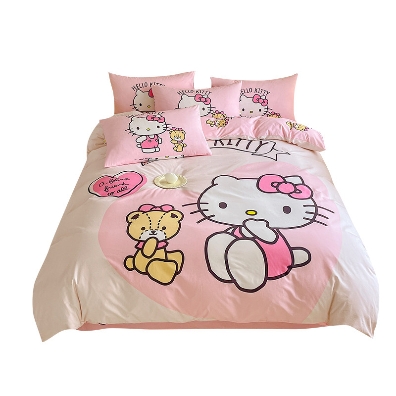 hellokitty全棉四件套儿童KT猫纯棉被套三件套女孩粉色床笠上用品