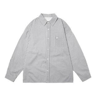 GOGOSOON竖条纹长袖衬衫男新款2025春秋内搭日系高级感宽松青少年