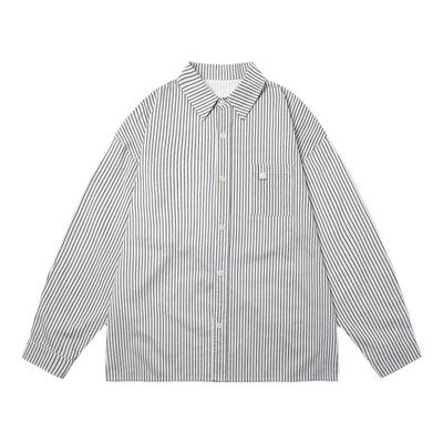 GOGOSOON竖条纹长袖衬衫男新款2025春秋内搭日系高级感宽松青少年