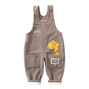 宝宝背带裤秋冬加绒加厚男童秋装新款儿童女童秋季婴儿一体绒裤子