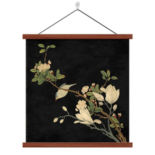 中古风正方形客厅装饰画新中式喜上眉梢玄关挂画宋代美学复古壁画