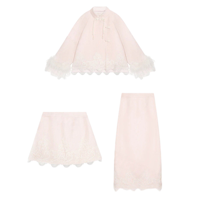 新中式毛毛羽绒外套半身裙套装