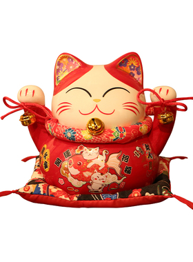 红色招财猫公司前台摆件存钱罐